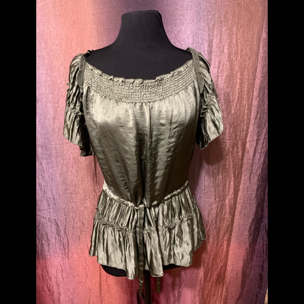 Nwt $345 Theory Forest Green Blouse With Tie